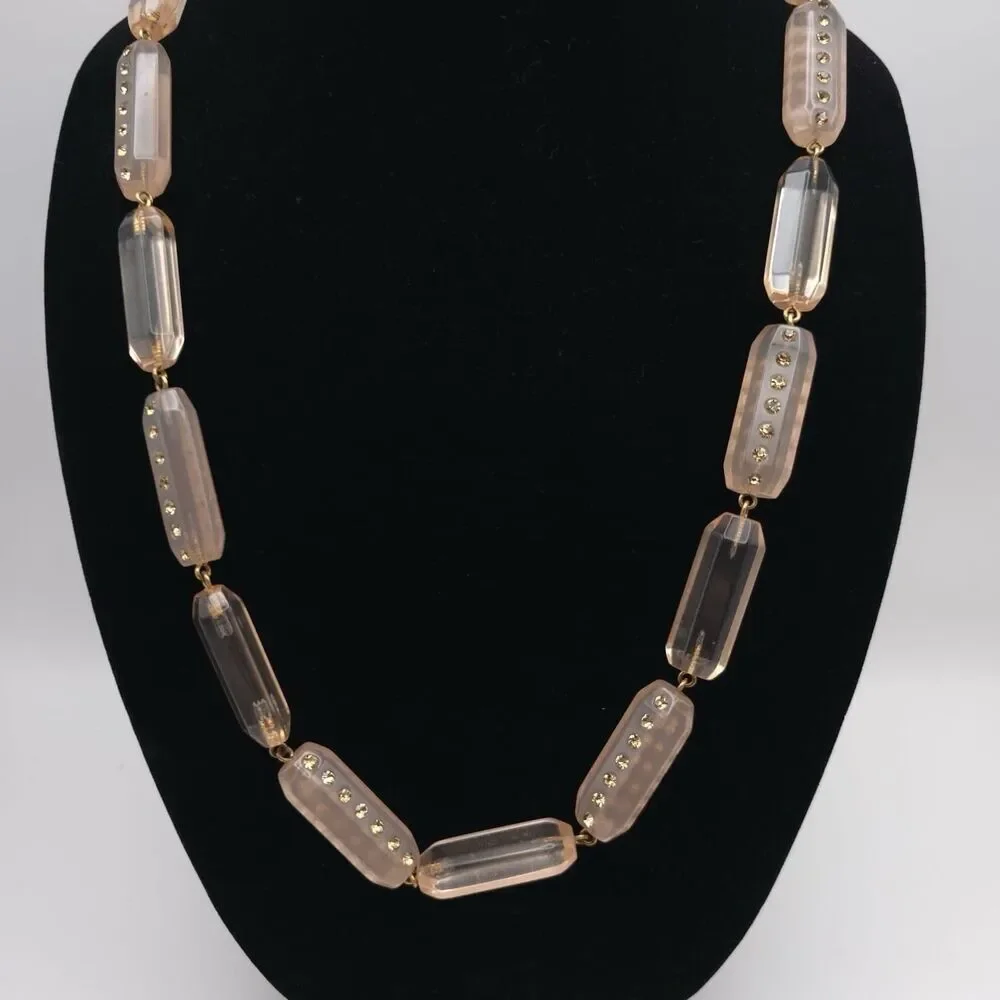 J.Crew Bead Necklace Rose Colored Oblong Rhinestones‎ Rose Ribbon Pink
